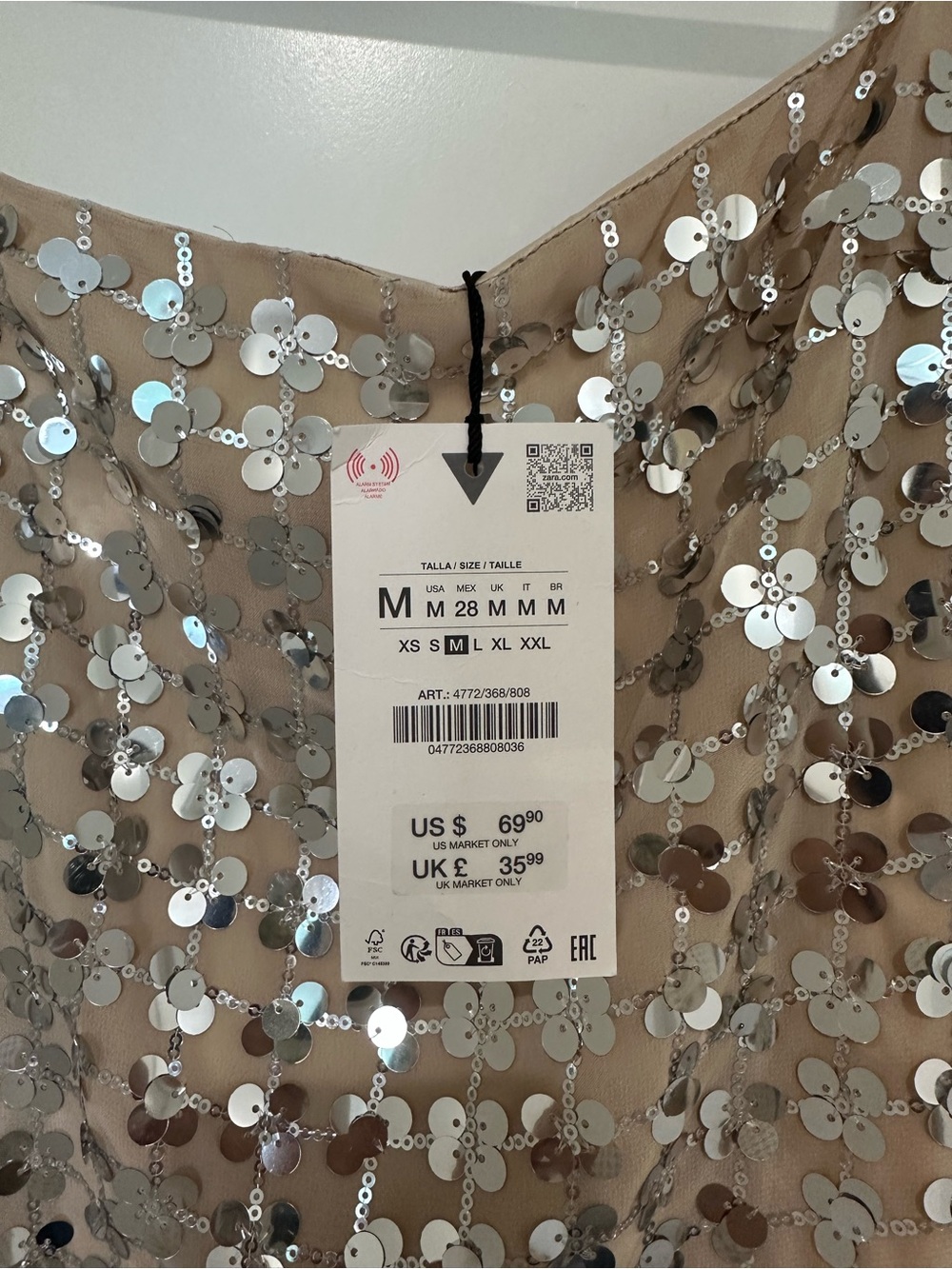 Zara Beige Sequin Mini Dress - Picture 3 of 5